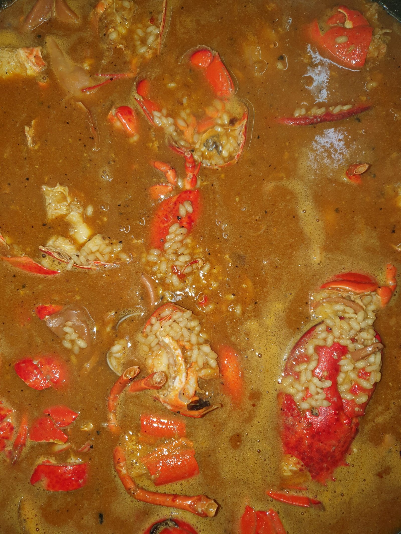 Arroz caldoso con gambas y mejillones